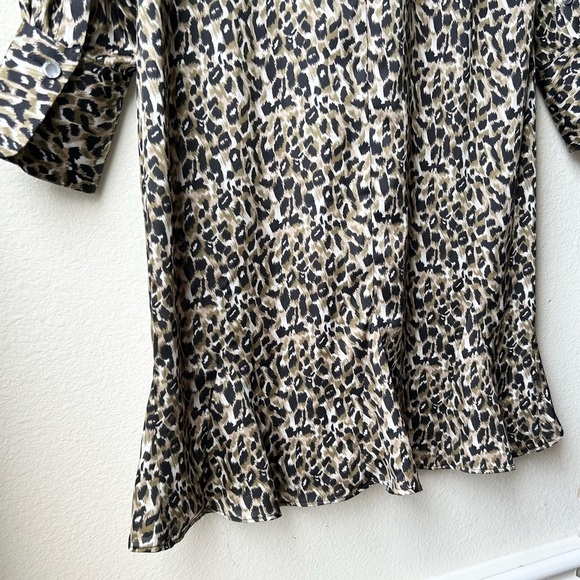 Equipment Femme Brown Black Leopard Print Shirt Mini Dress Long Sleeves Sz S - Picture 11 of 13